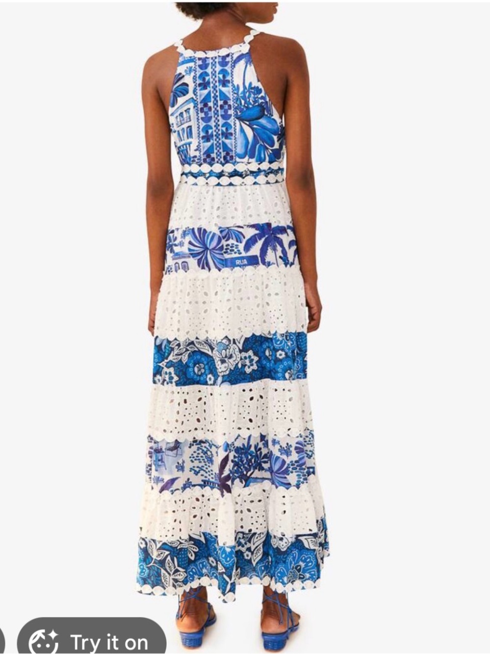 SOLD OUT FARM Rio Blue & White Floral Tiered Maxi Dress with Tie Waist - Picture 2 of 6